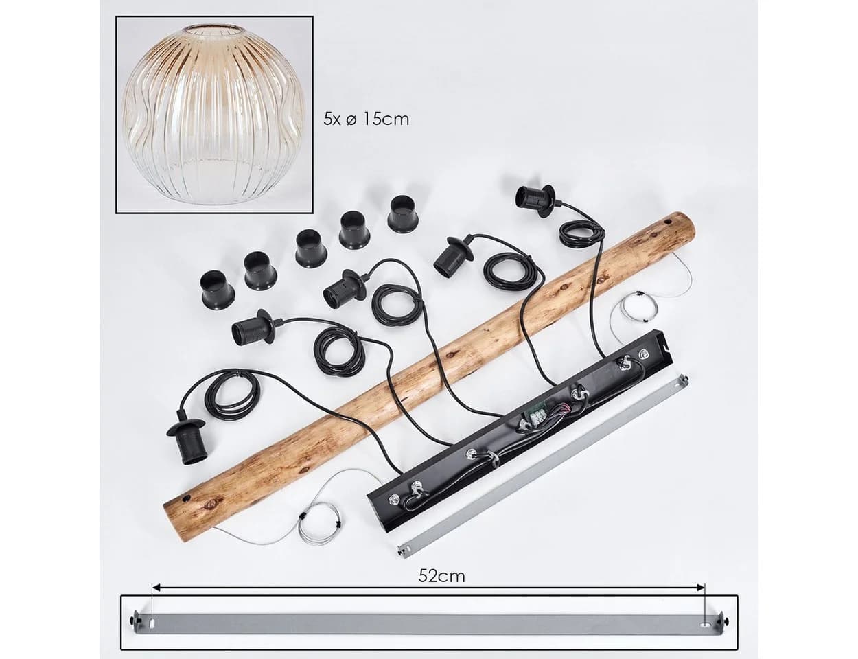 Hofstein Pendelleuchte Retro Boho Design Schwarz/Natur mit Riffelglas - Bild 5