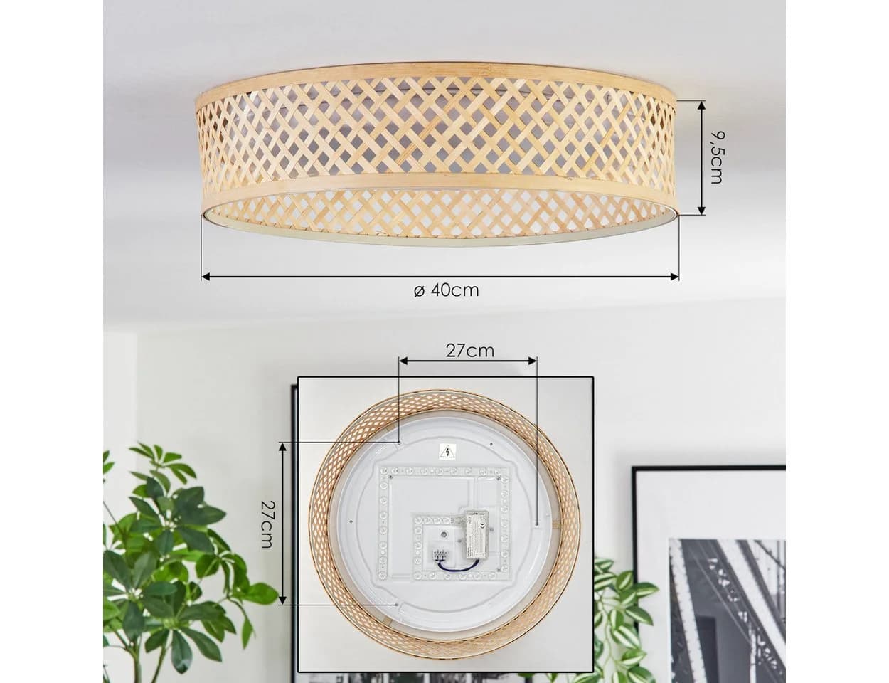 hofstein Deckenleuchte dimmbar LED Retro/Boho Weiß/Bambus - Bild 4