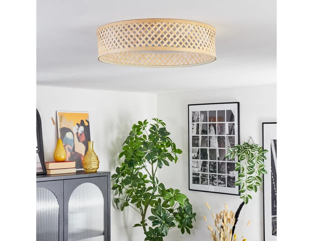 hofstein Deckenleuchte dimmbar LED Retro/Boho Weiß/Bambus - Bild 5