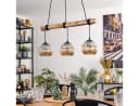 hofstein Pendelleuchte Hängelampe Metall Holz Riffelglas Retro Boho Design Bild 1