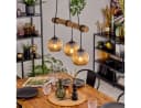 hofstein Pendelleuchte Hängelampe Metall Holz Riffelglas Retro Boho Design Bild 2