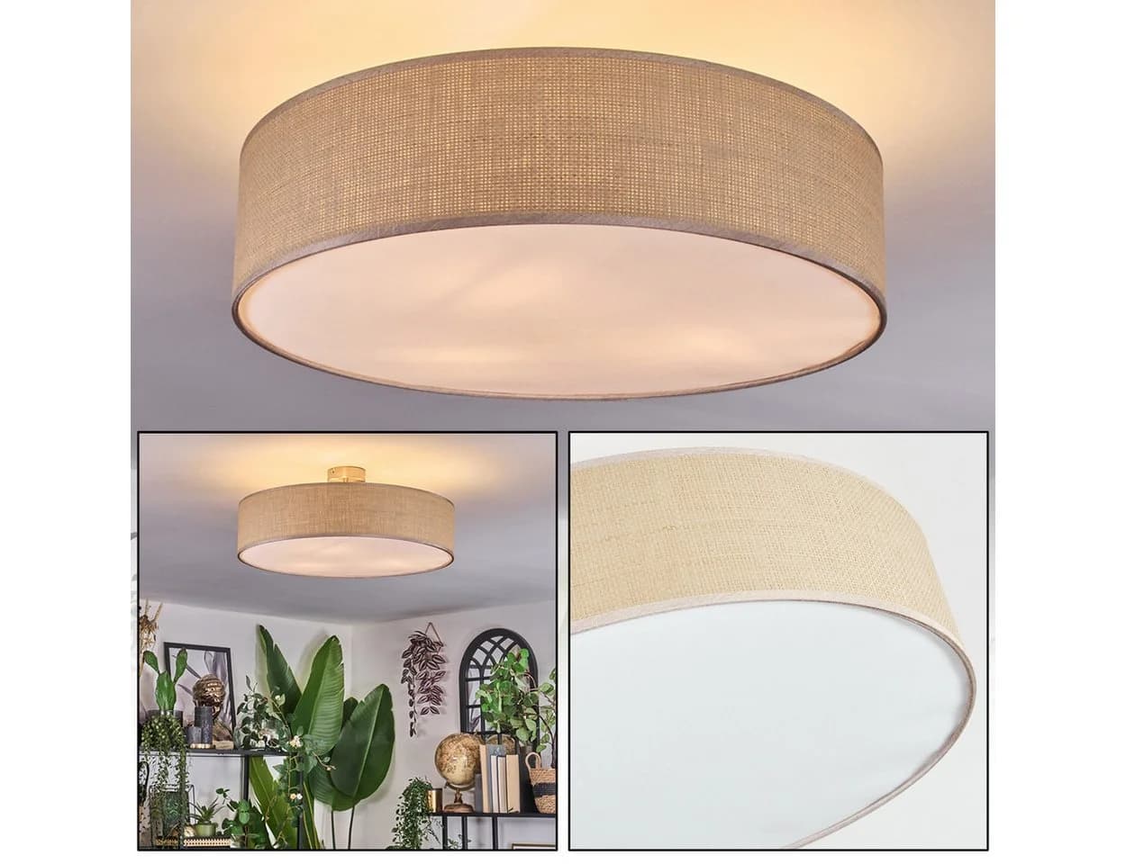 hofstein Deckenleuchte Metall/Papiergeflecht/Stoff Nickel-matt/Natur Boho Leuchte 50 cm E27 - Bild 2