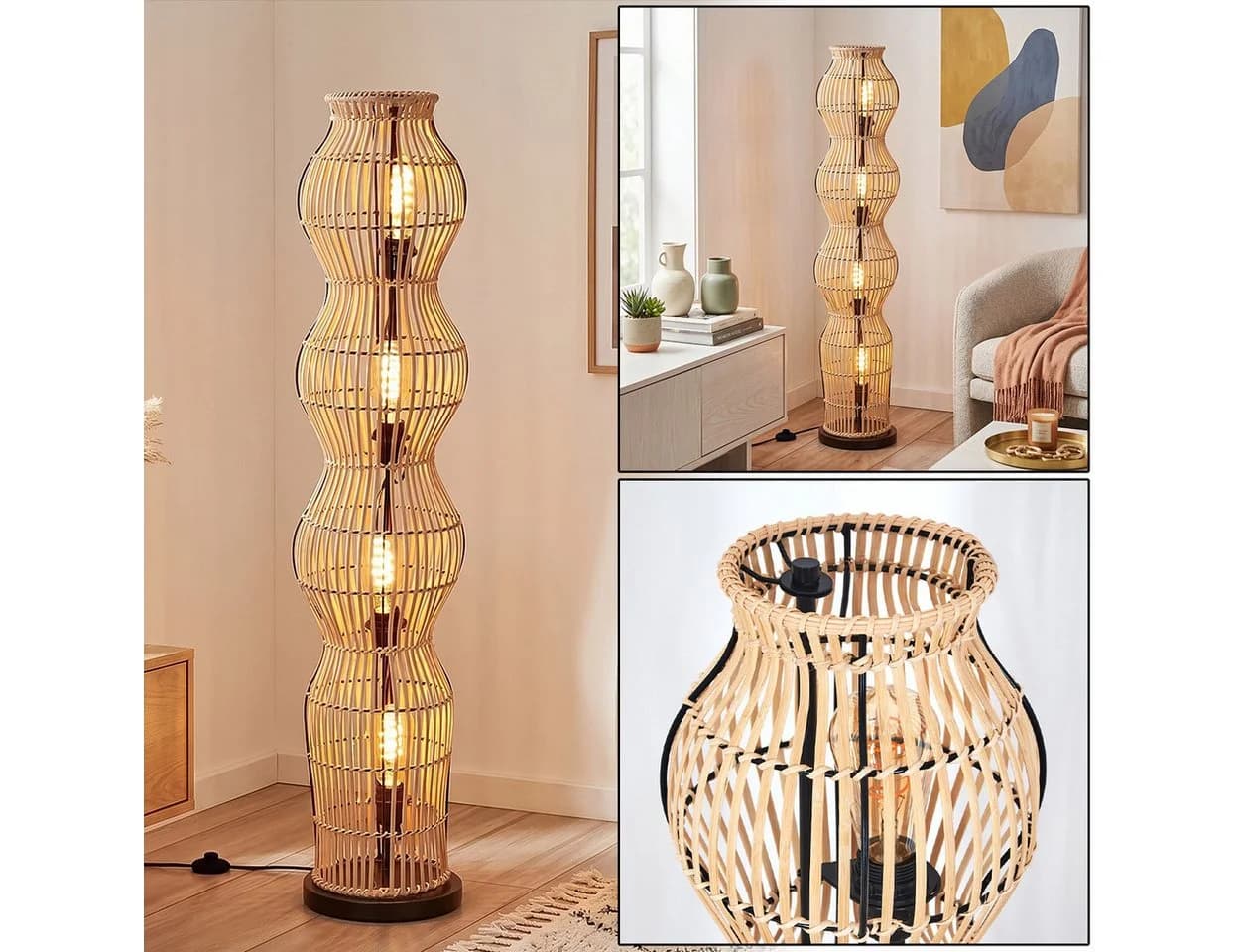hofstein Stehlampe Bambus Boho-Style E27 Schwarz - Bild 2