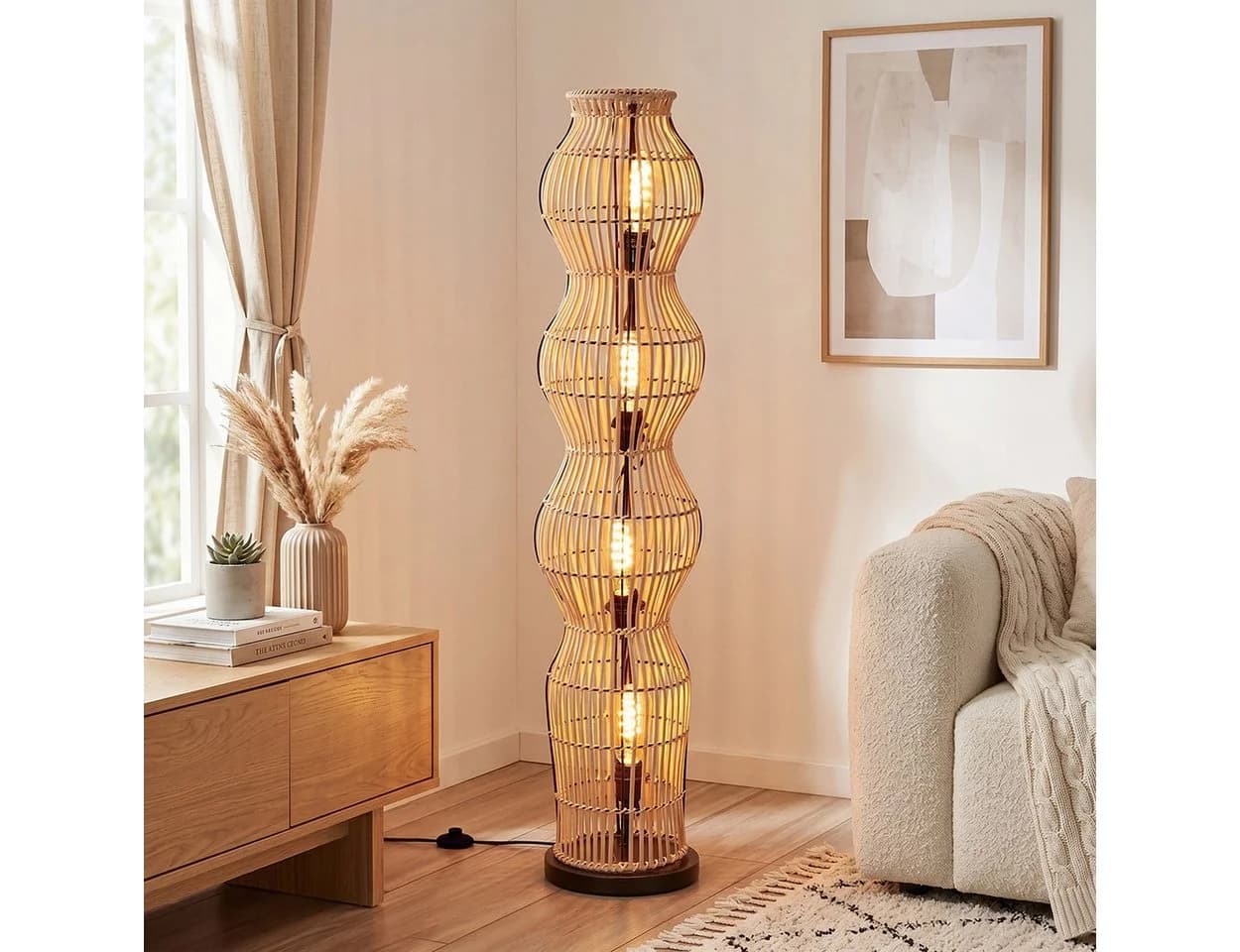hofstein Stehlampe Bambus Boho-Style E27 Schwarz - Bild 3