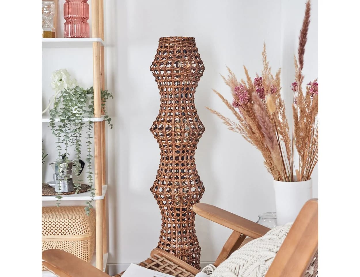 hofstein Stehlampe Boho-Style Rattan Schwarz/Braun