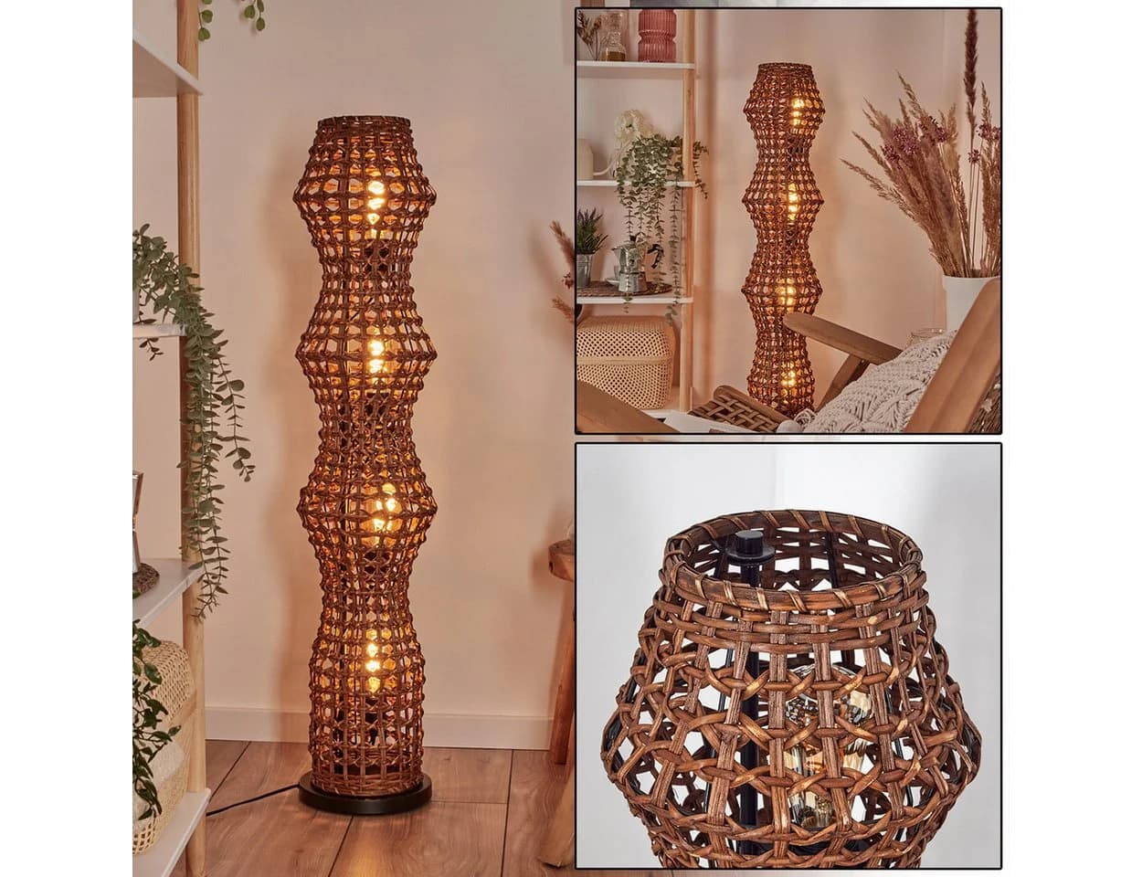 hofstein Stehlampe Boho-Style Rattan Schwarz/Braun - Bild 2