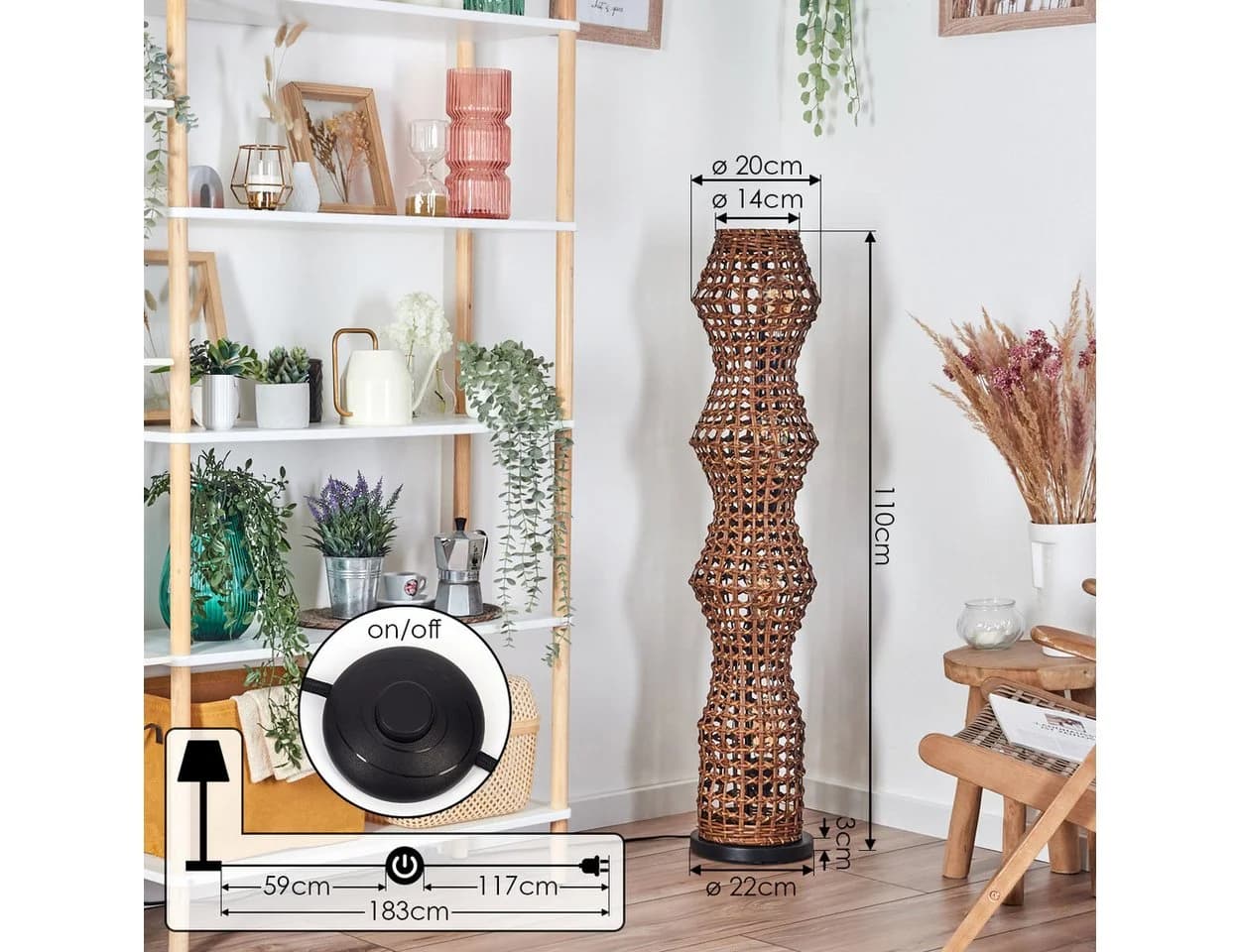hofstein Stehlampe Boho-Style Rattan Schwarz/Braun - Bild 4