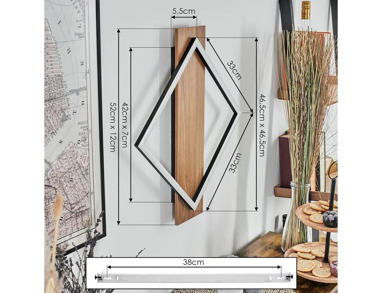 hofstein Wandleuchte LED Metall/Kunststoff Holzoptik Schwarz/Weiß - Bild 4