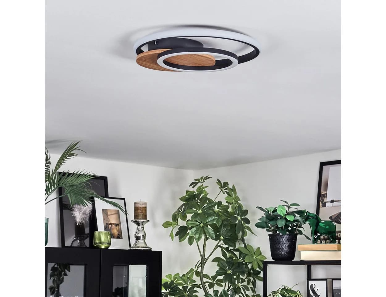 hofstein Deckenleuchte Metall/Kunststoff Holzoptik Schwarz/Weiß LED 3000K