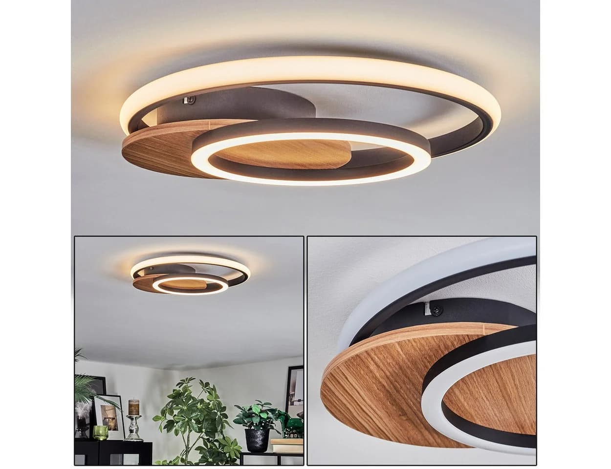 hofstein Deckenleuchte Metall/Kunststoff Holzoptik Schwarz/Weiß LED 3000K - Bild 2
