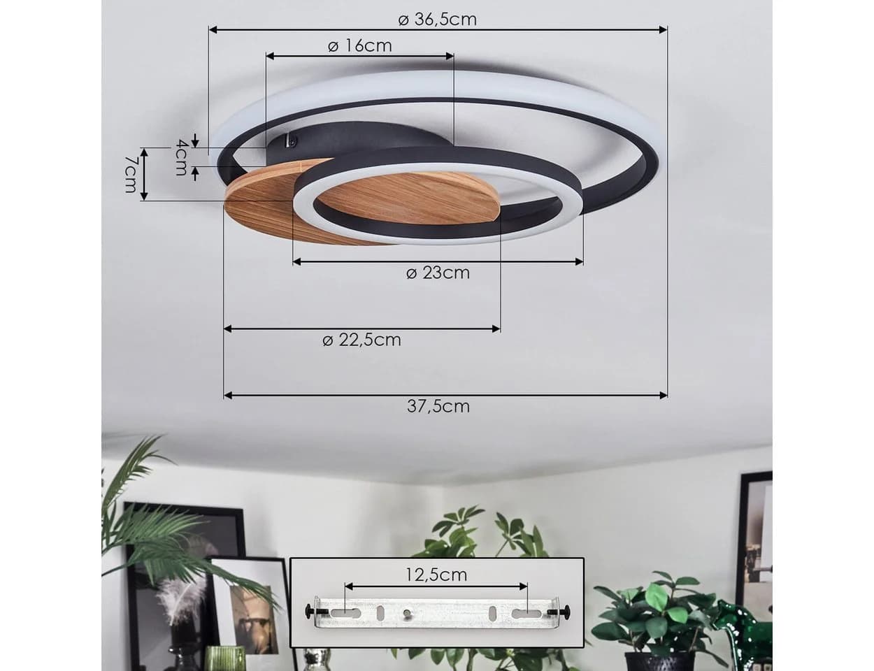 hofstein Deckenleuchte Metall/Kunststoff Holzoptik Schwarz/Weiß LED 3000K - Bild 4