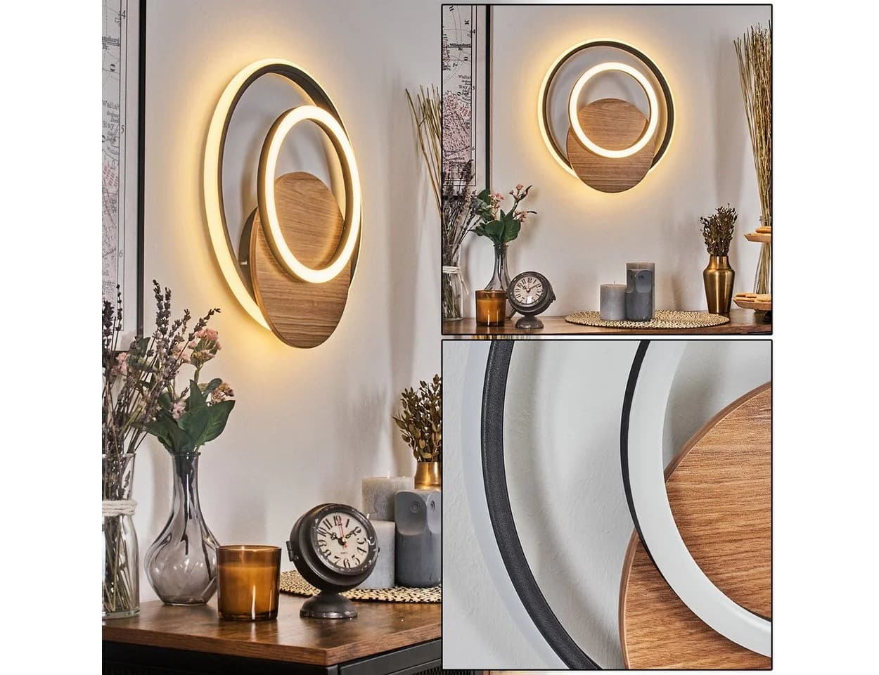 hofstein Wandleuchte Wandlampe Metall/Kunststoff Holzoptik Schwarz/Weiß LED 3000 Kelvin 24 Watt - Bild 2