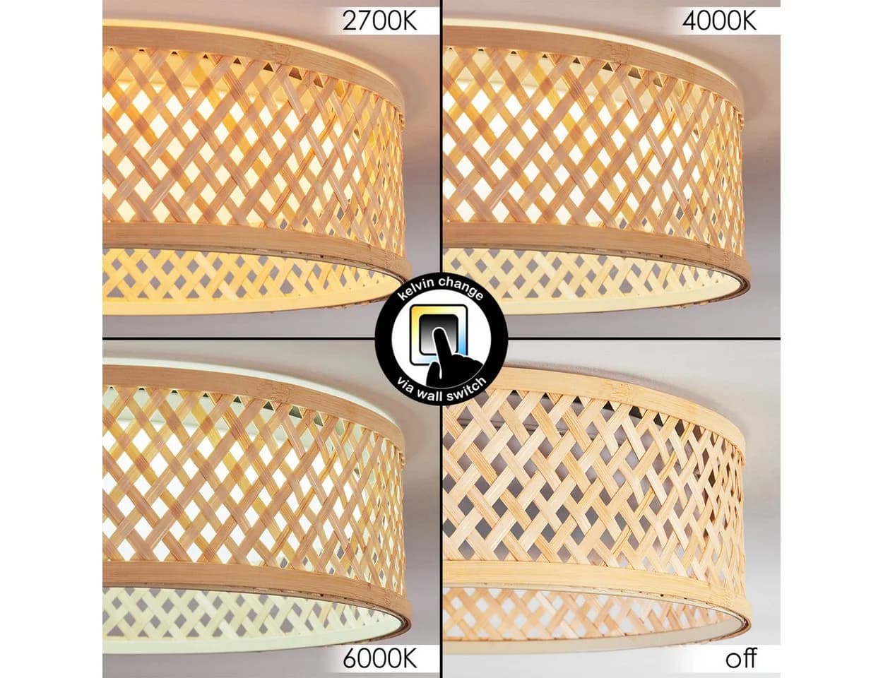 hofstein Deckenleuchte Boho Design CCT einstellbar Bambus Metall Weiß