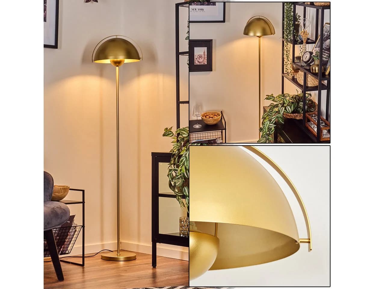 hofstein Stehlampe Gold Metall Retro Design Fußschalter E27 - Bild 2