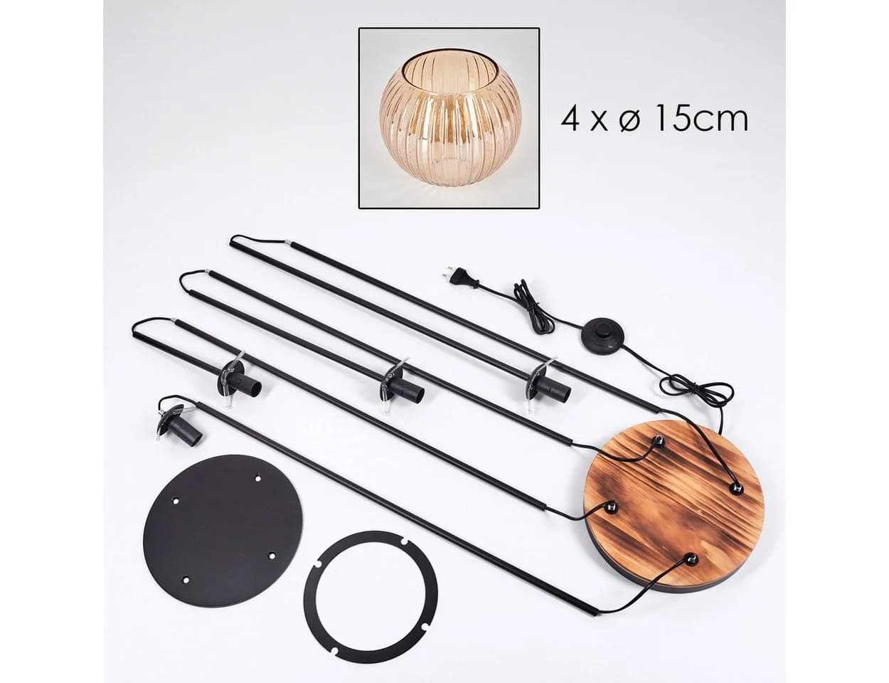 hofstein Stehlampe Retro Design Schwarz/Natur Bernsteinfarben E14 - Bild 5