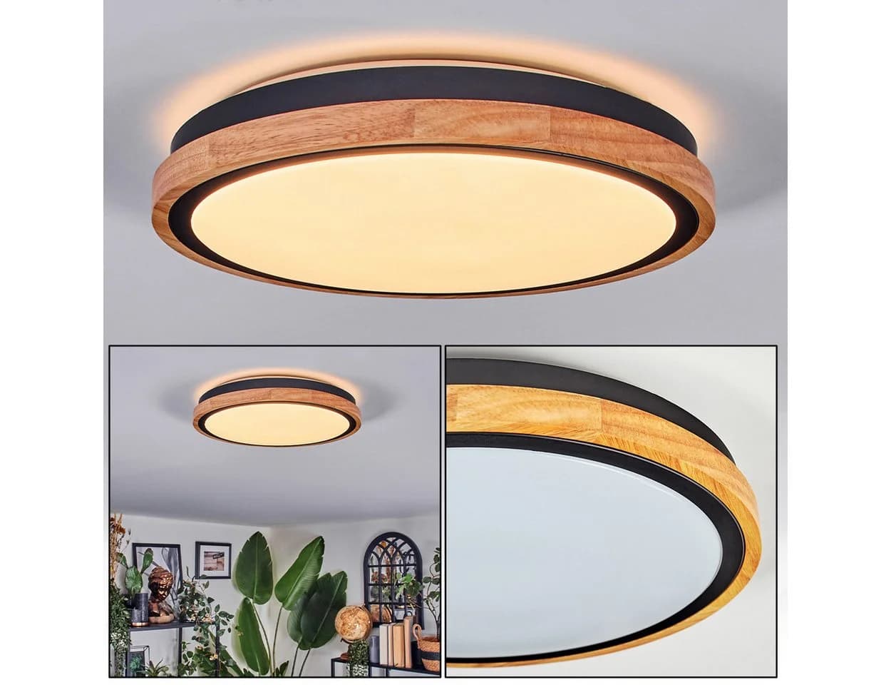 hofstein Deckenleuchte Modern Weiß Schwarz Holz Metall - Bild 2