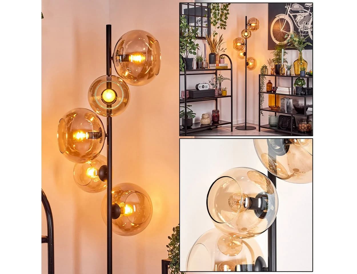 hofstein Stehlampe Schwarz/Bernstein Retro Design mit Fußschalter - Bild 2
