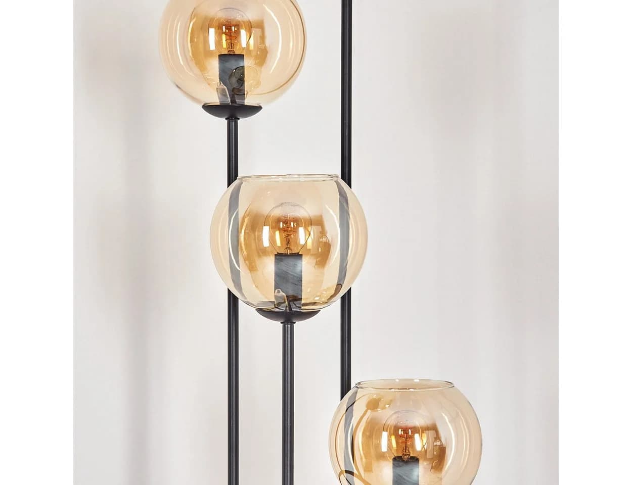 hofstein Stehlampe Retro Design Schwarz/Natur mit Glasschirmen - Bild 3