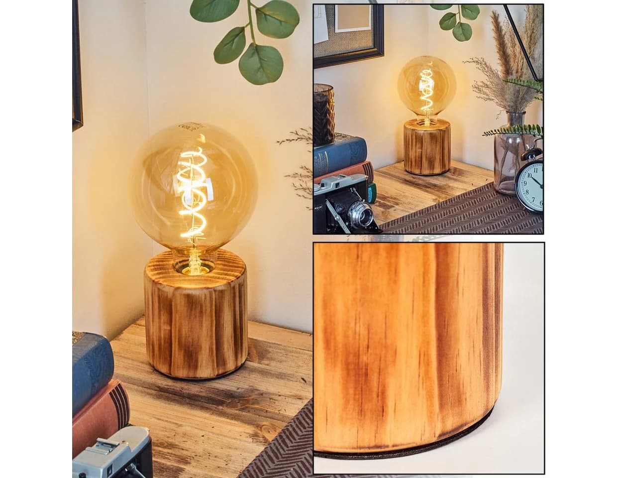 hofstein Tischleuchte Holz Boho Design E27 - Bild 2