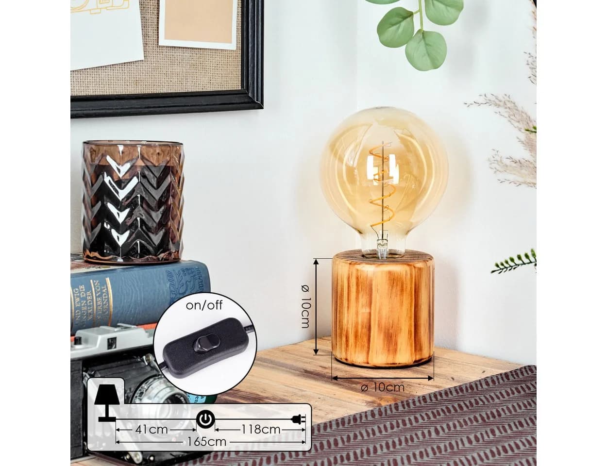 hofstein Tischleuchte Holz Boho Design E27 - Bild 4