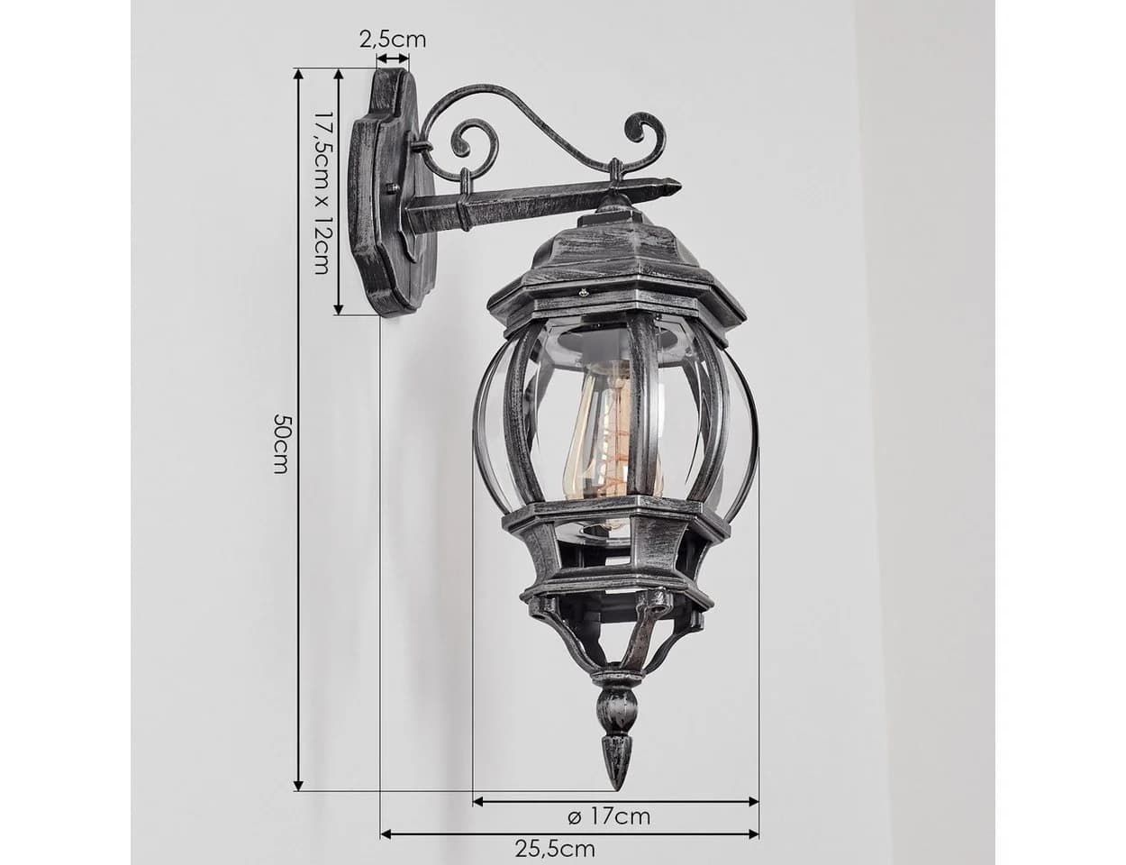 hofstein Außen-Wandleuchte Metall/Glas Schwarz/Silberfarben Klar E27 IP44 - Bild 4