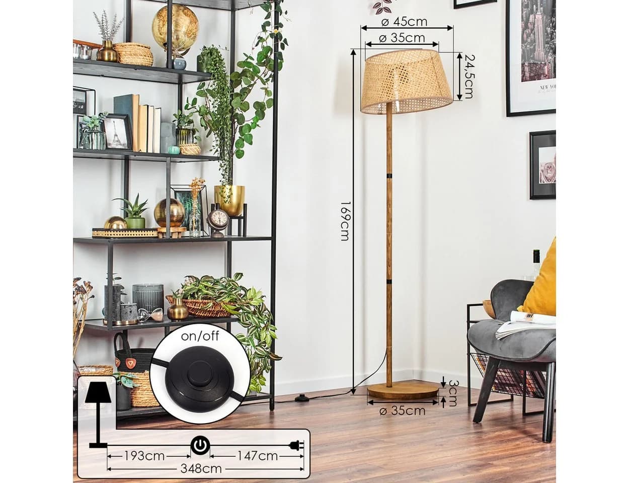 hofstein Stehlampe Rattan/Wienergeflecht Boho-Style - Bild 4