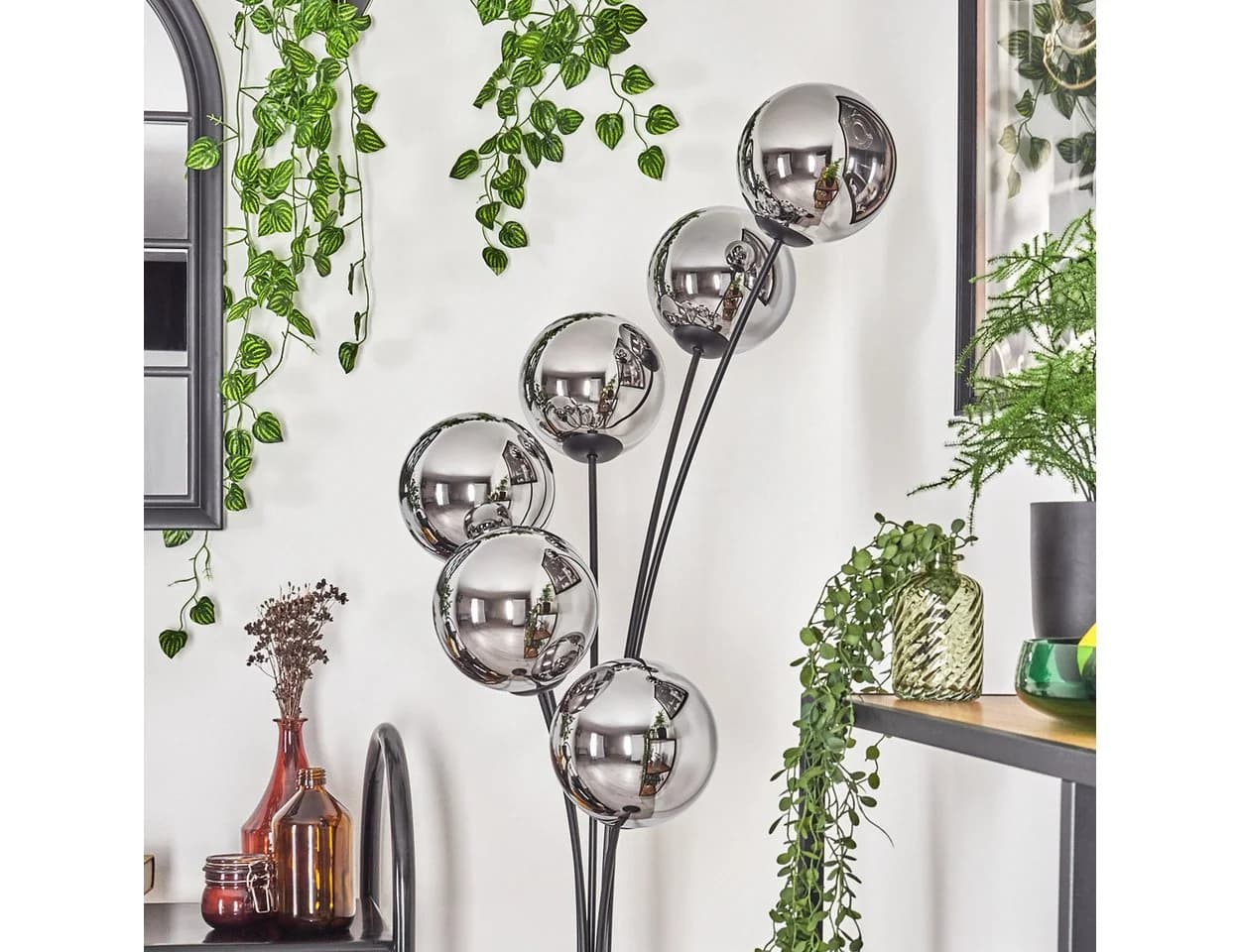 hofstein Stehlampe Schwarz/Chrom/Rauch Retro/Vintage mit Fußschalter E14