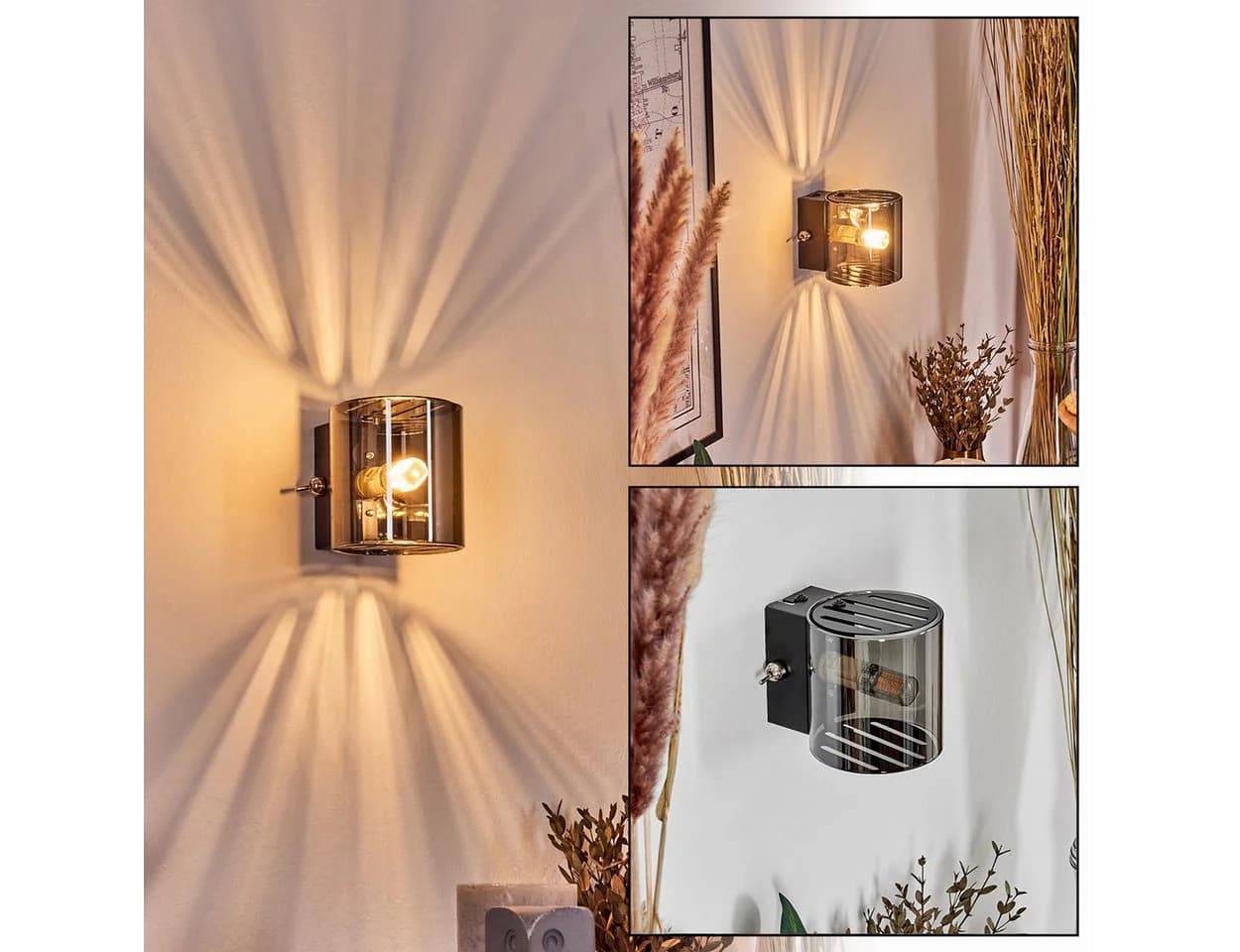 hofstein Wandleuchte Schwarz/Grau Metall/Glas Modern Up&Down - Bild 2