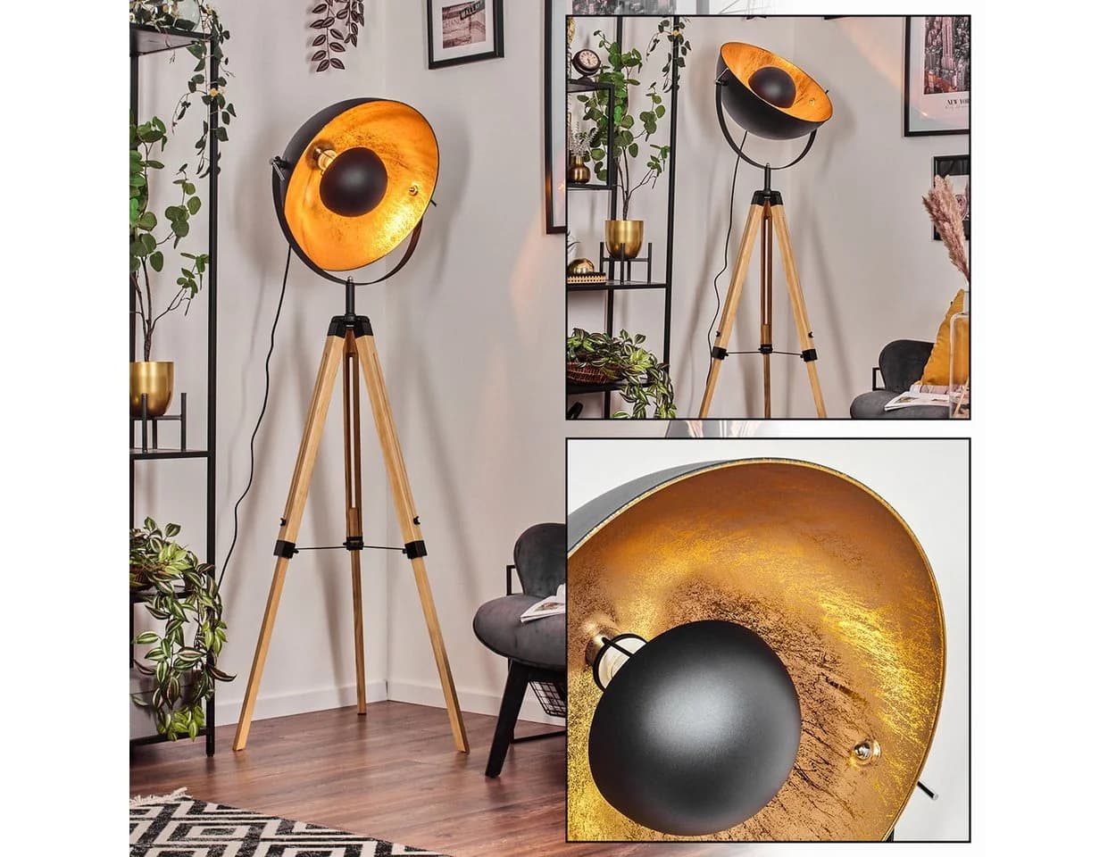 hofstein Stehlampe Holz/Metall Boho Schwarz/Gold - Bild 2