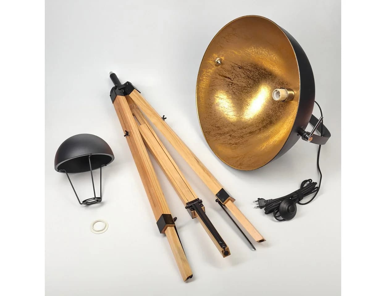 hofstein Stehlampe Holz/Metall Boho Schwarz/Gold - Bild 5