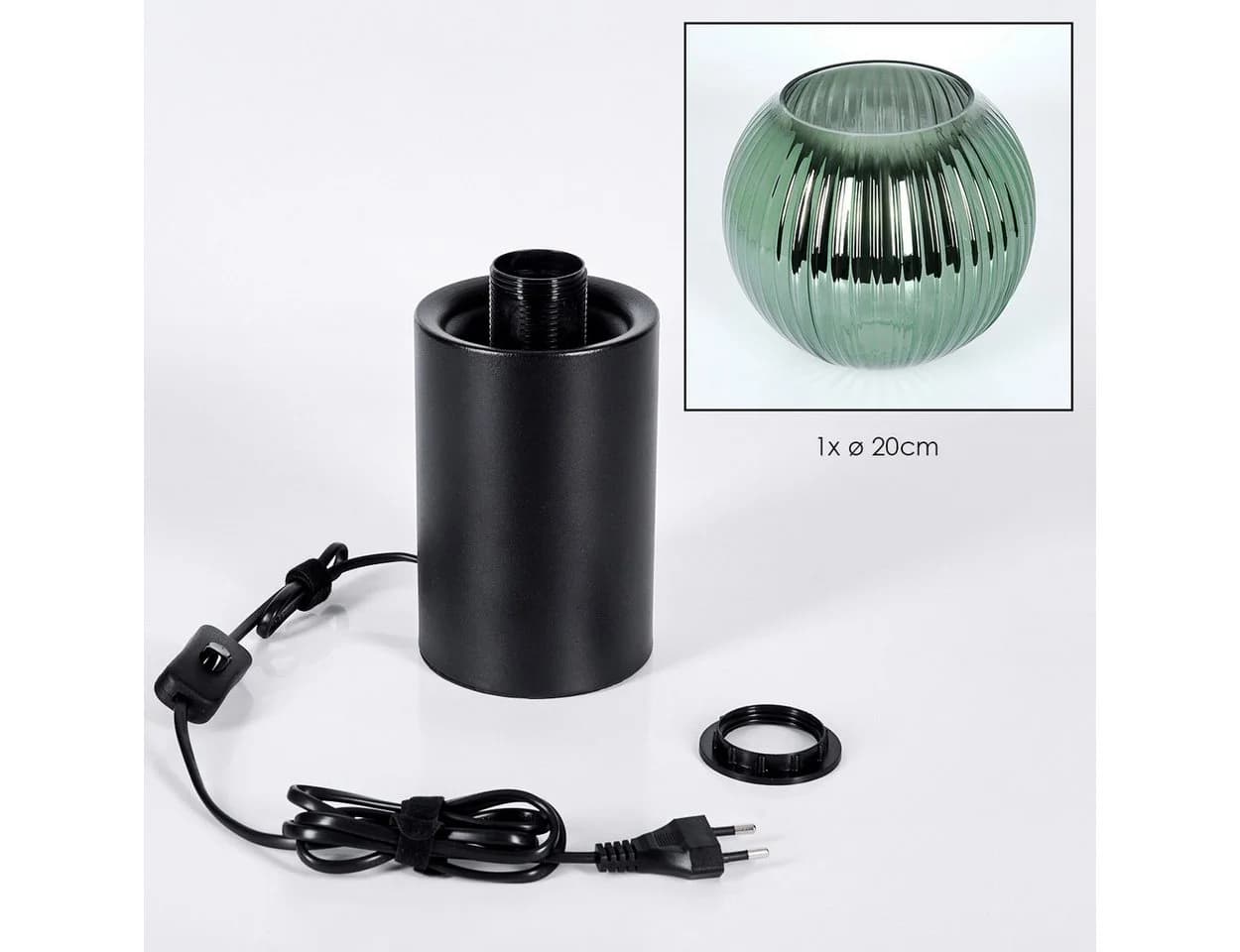 hofstein Tischleuchte Tischlampe Metall/Riffelglas Schwarz/Grün E27 - Bild 5