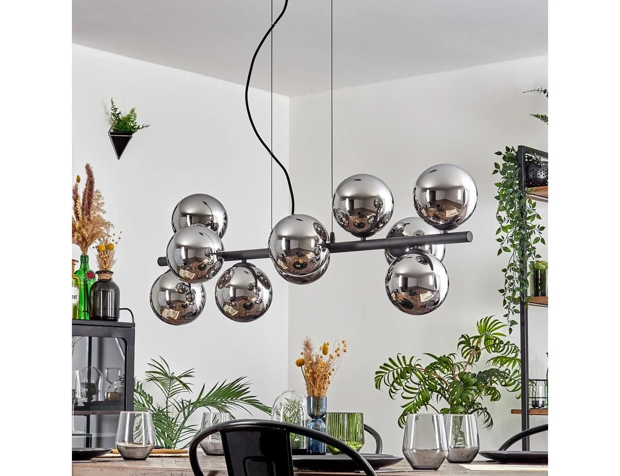hofstein 10-flammige Pendelleuchte Retro Design Metall/Glas