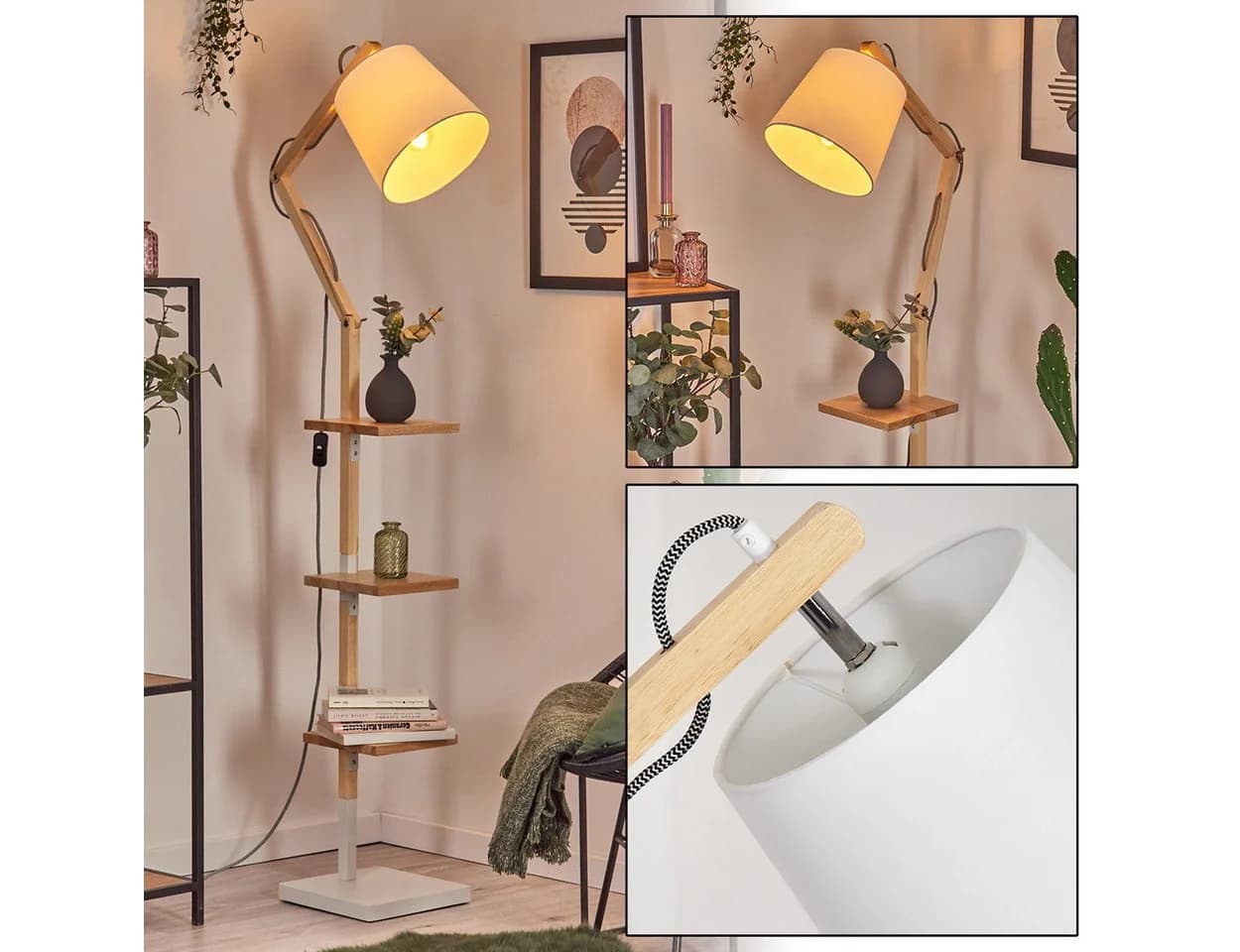 hofstein Stehlampe Boho-Design Holz Metall Stoff verstellbar - Bild 2