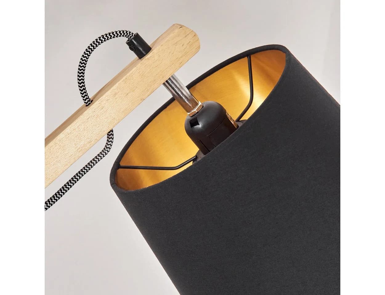Elegante Stehlampe aus Holz, Metall und Stoff - Bild 3