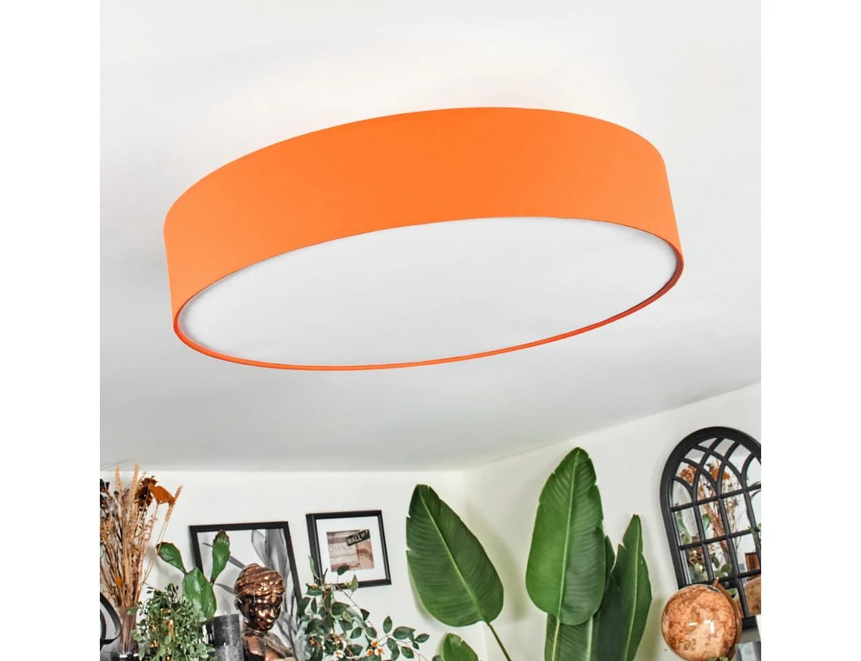 hofstein Deckenleuchte Modern Metall/Stoff Orange/Weiß E27 - Bild 5