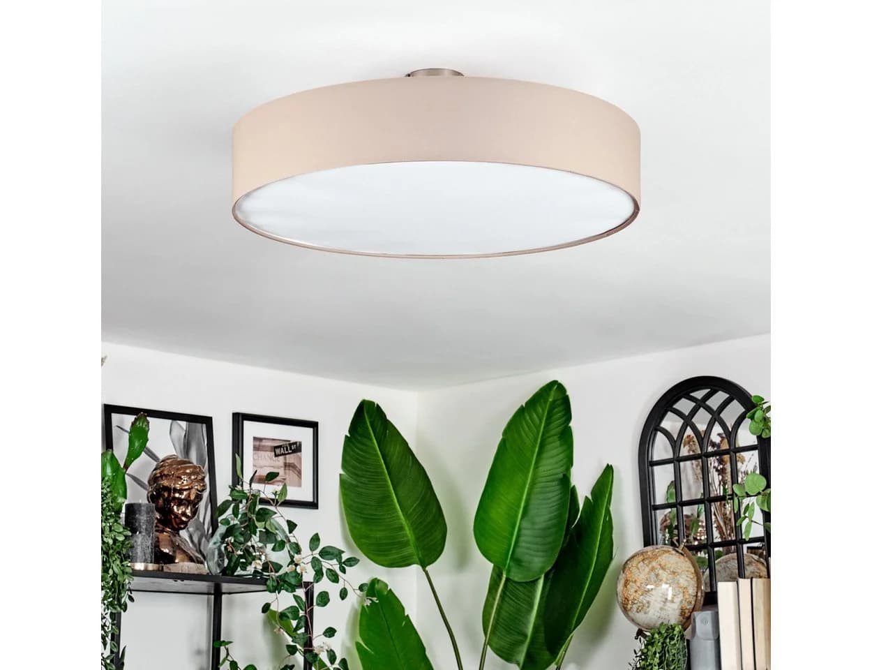 hofstein Deckenleuchte Boho-Design Metall/Stoff Beige/Weiß E27