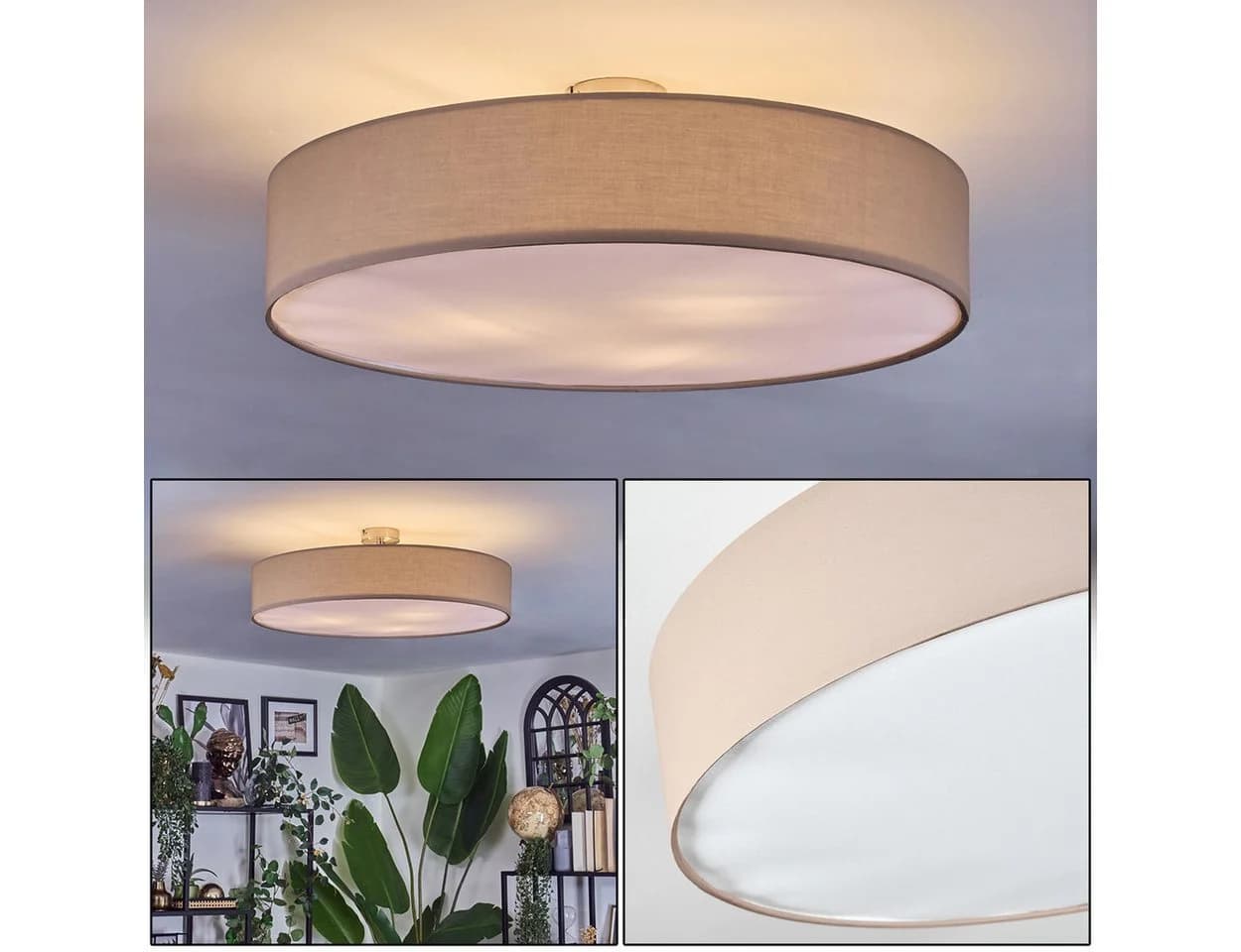 hofstein Deckenleuchte Boho-Design Metall/Stoff Beige/Weiß E27 - Bild 2