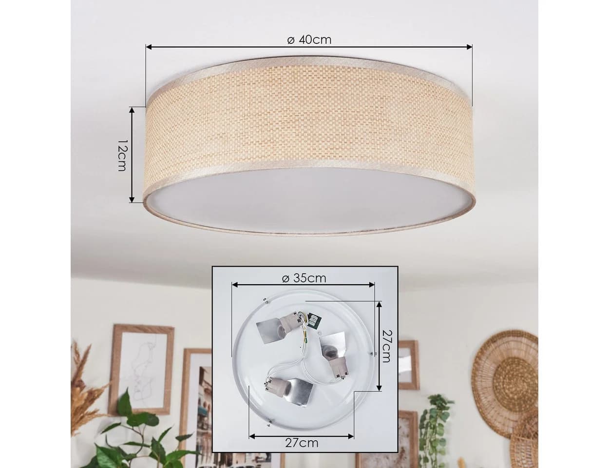 hofstein Deckenleuchte Boho-Design Metall Papiergeflecht Nickel Beige - Bild 4