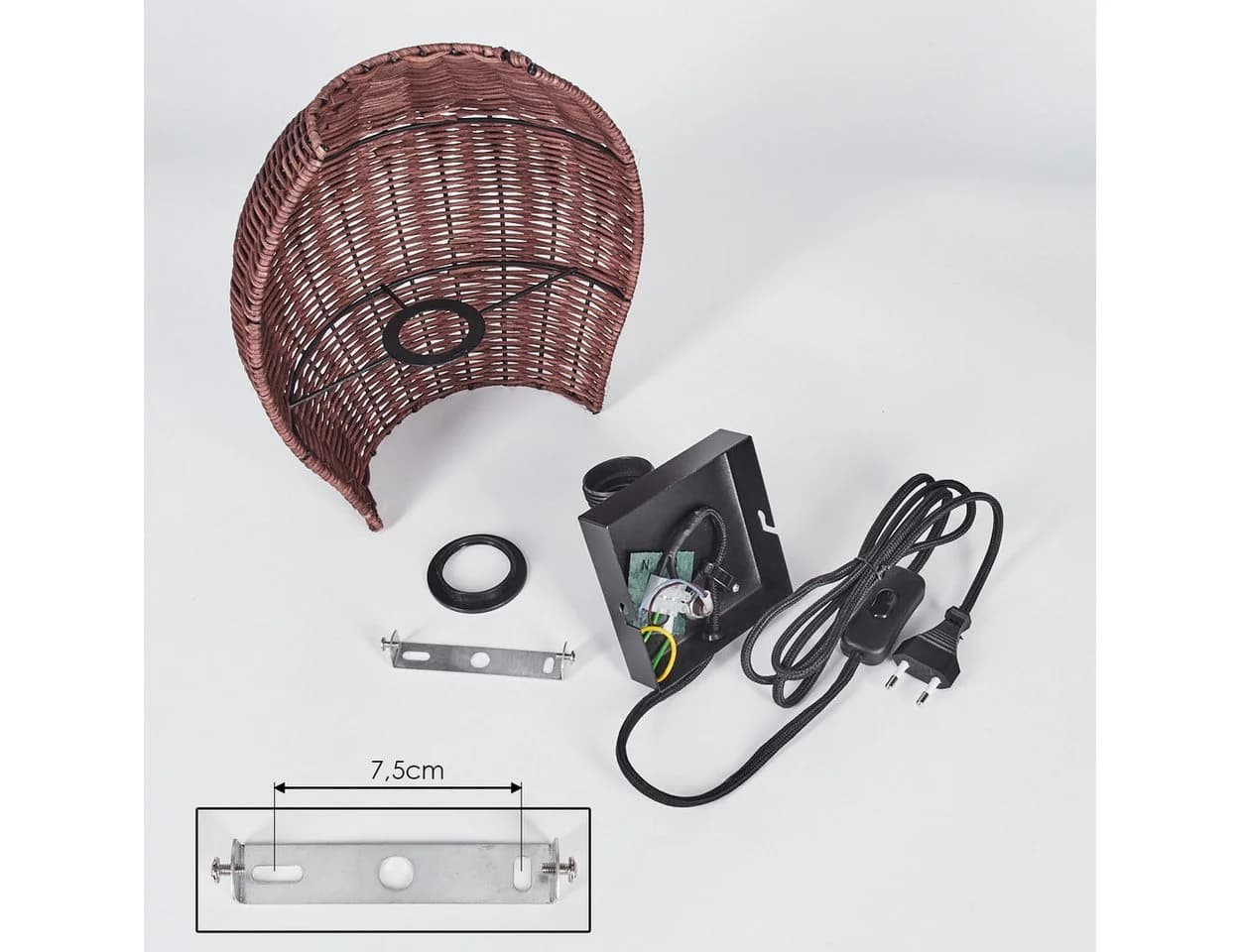 hofstein Wandleuchte Wandlampe Boho-Design Metall/Rattan Schwarz/Dunkelbraun E27 - Bild 5