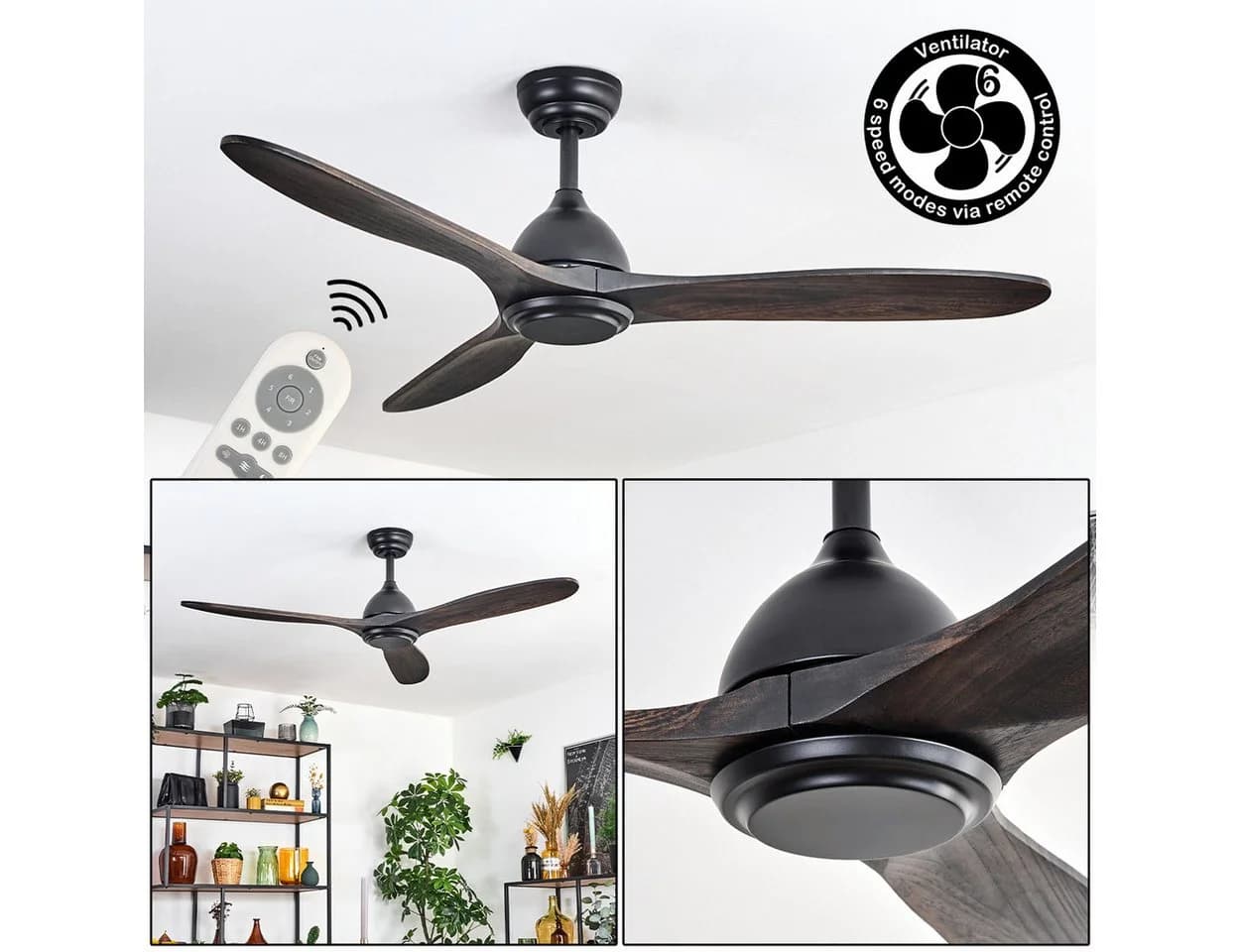 hofstein Deckenventilator mit Beleuchtung Schwarz/Mahagoni 116 cm - Bild 2