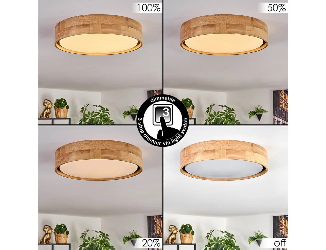 hofstein Deckenleuchte Boho-Design Weiß Metall/Holz/Kunststoff dimmbar