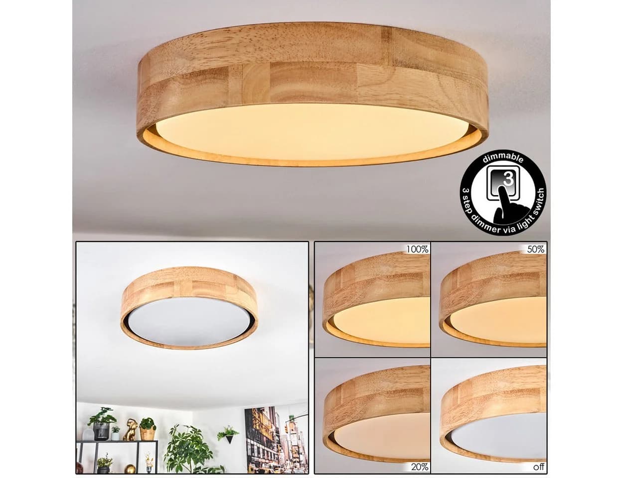 hofstein Deckenleuchte Boho-Design Weiß Metall/Holz/Kunststoff dimmbar - Bild 2