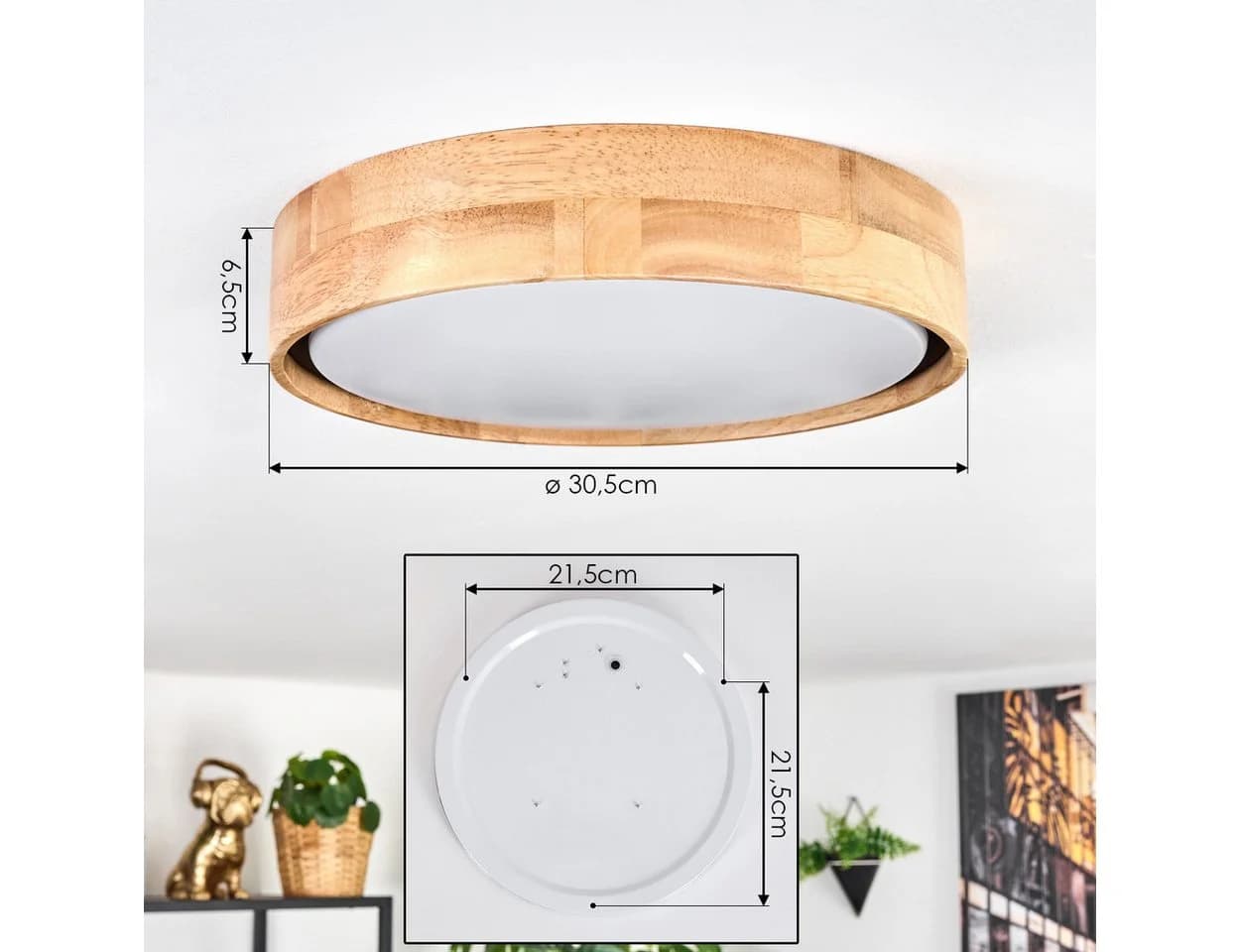 hofstein Deckenleuchte Boho-Design Weiß Metall/Holz/Kunststoff dimmbar - Bild 4