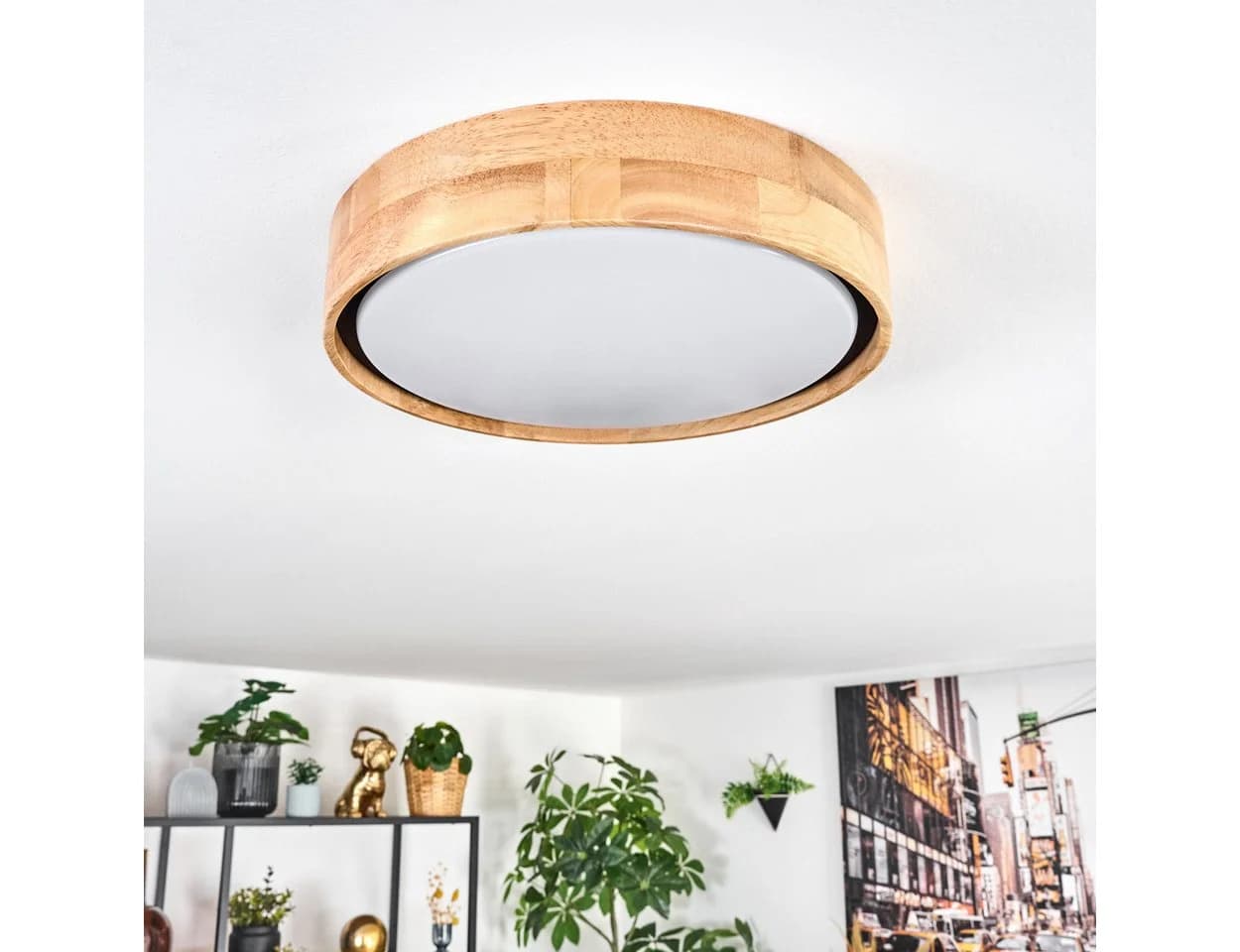hofstein Deckenleuchte Boho-Design Weiß Metall/Holz/Kunststoff dimmbar - Bild 5