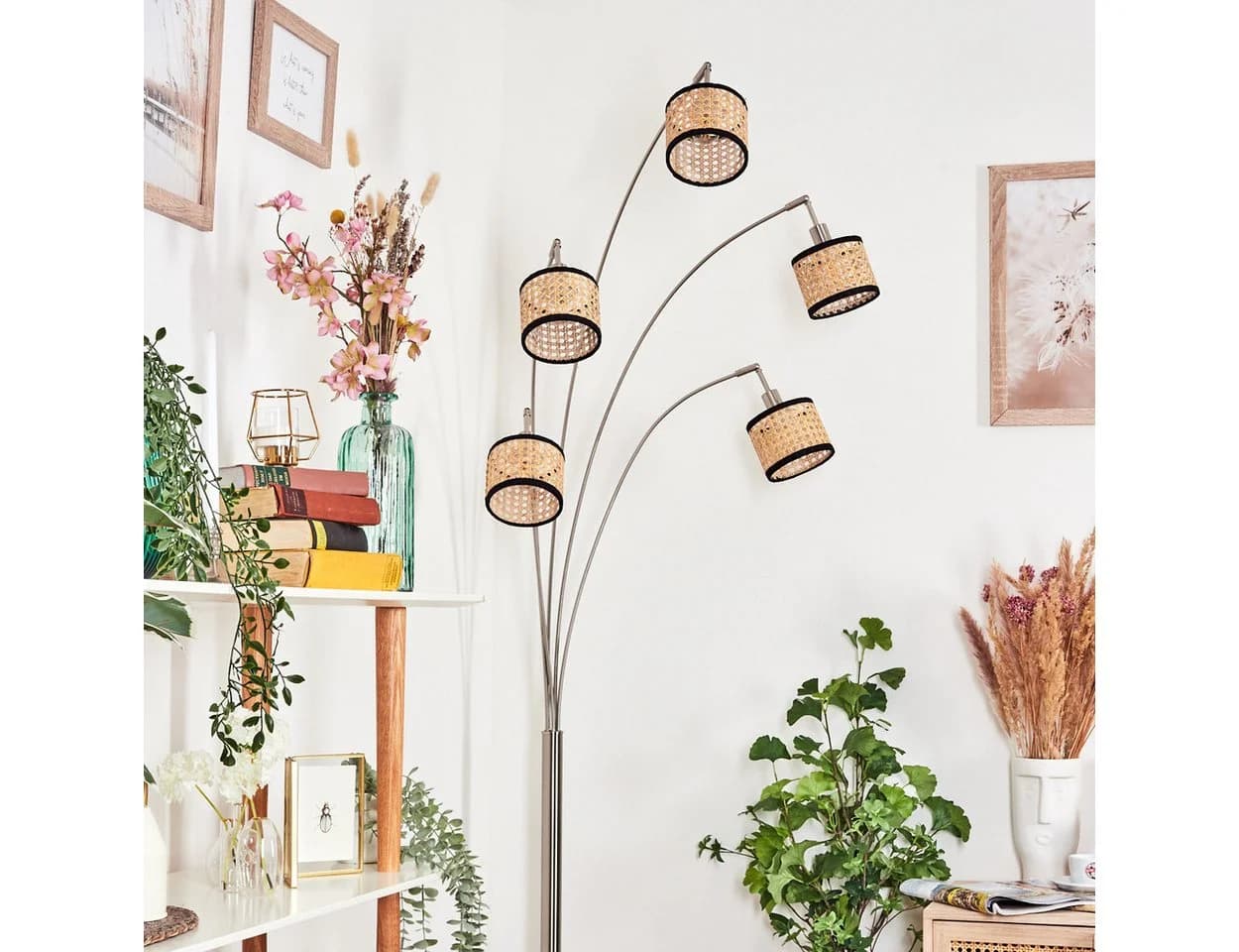 hofstein Stehlampe Modern Skandinavisch Marmorfuß E14 Schwarz/Natur