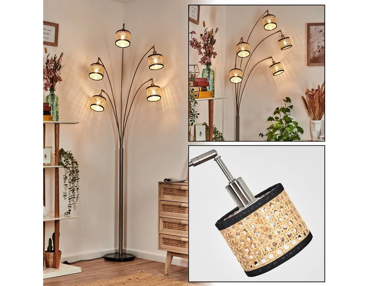 hofstein Stehlampe Modern Skandinavisch Marmorfuß E14 Schwarz/Natur - Bild 2