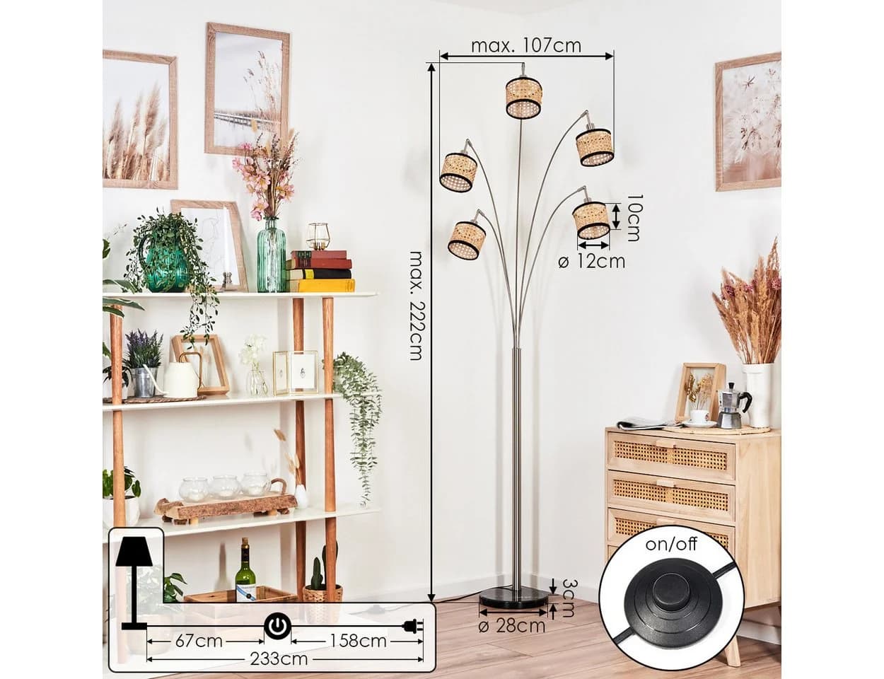 hofstein Stehlampe Modern Skandinavisch Marmorfuß E14 Schwarz/Natur - Bild 4