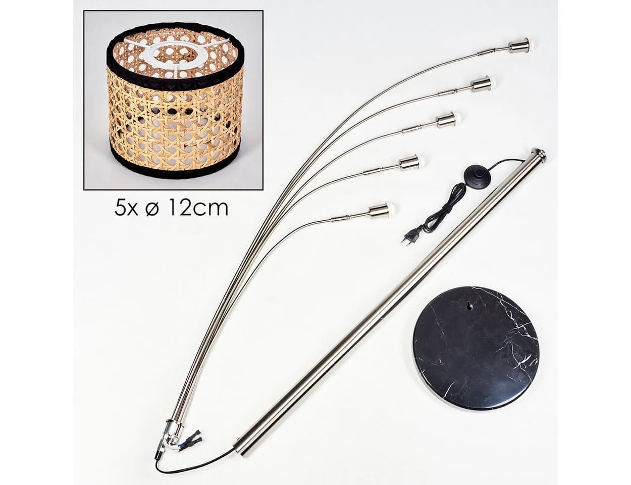 hofstein Stehlampe Modern Skandinavisch Marmorfuß E14 Schwarz/Natur - Bild 5