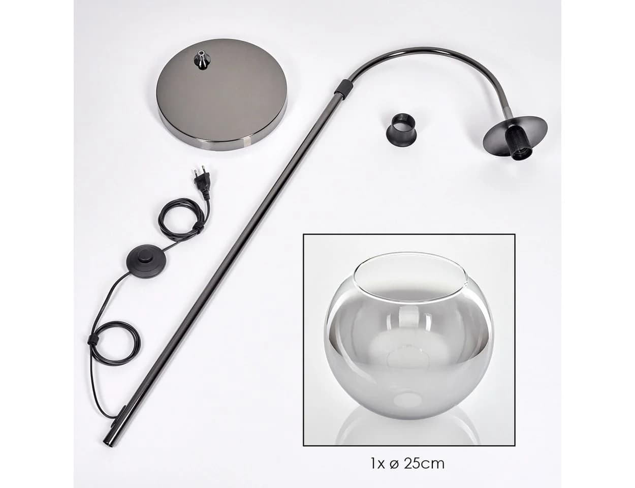 hofstein Bogenlampe Stehlampe Schwarz/Chrom Glas Retro Design - Bild 5