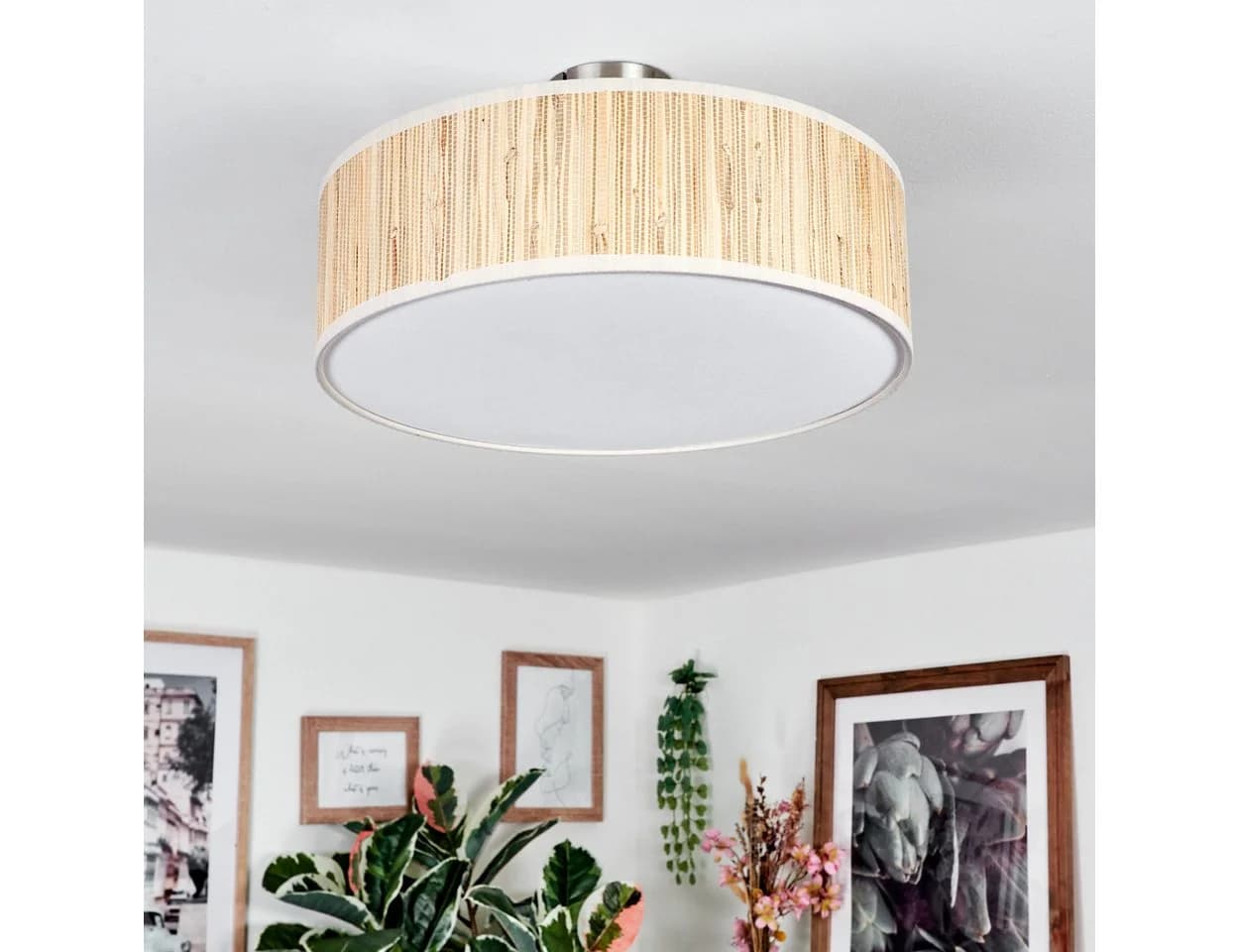 hofstein Deckenleuchte Boho-Design Metall Seegras Weiß